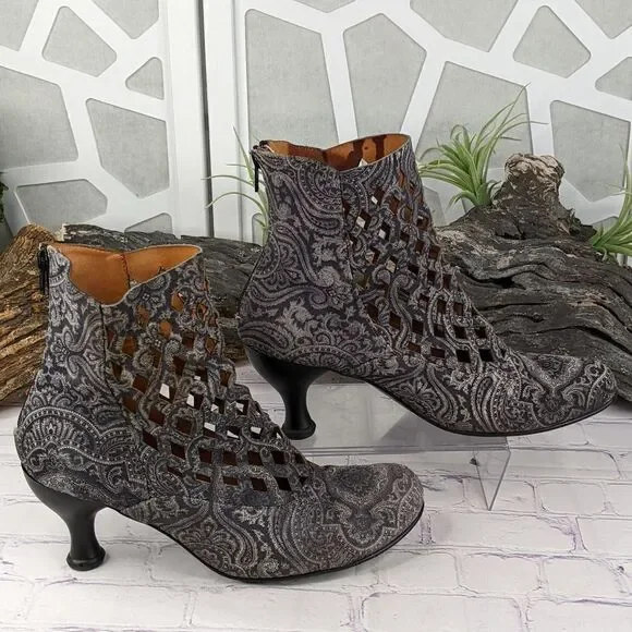 John Fluevog Bellevue DeVere Black Paisley Diamond Perforated Boot